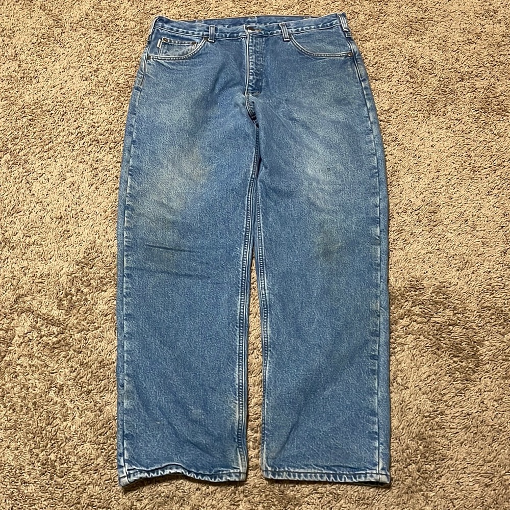 Carhartt Men’s 38x32 Flannel Lined Work Jeans Relaxed Fit Blue Denim B172 DST
